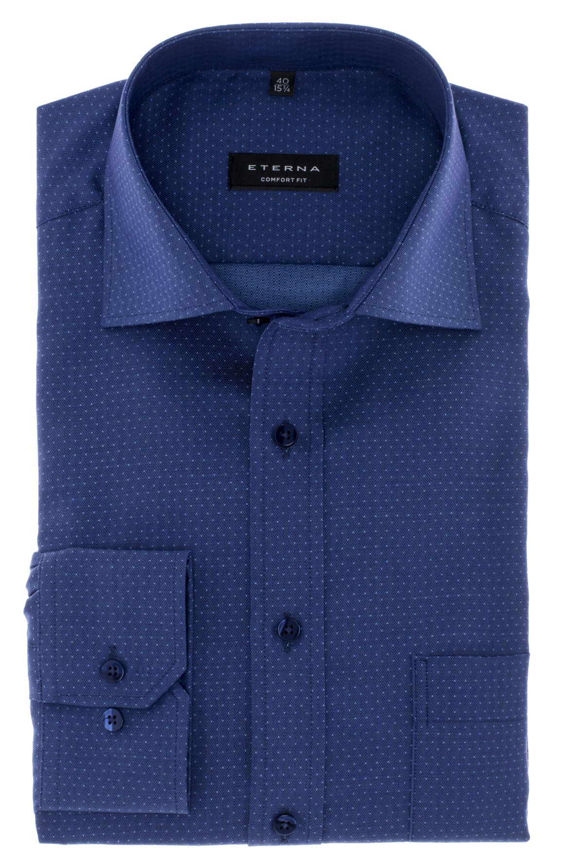 Eterna Hemd Comfort Fit Farbe blau kobalt mit feinen weißen Tupfen und 68cm Ärmellänge liefert Hemd24 Würselen