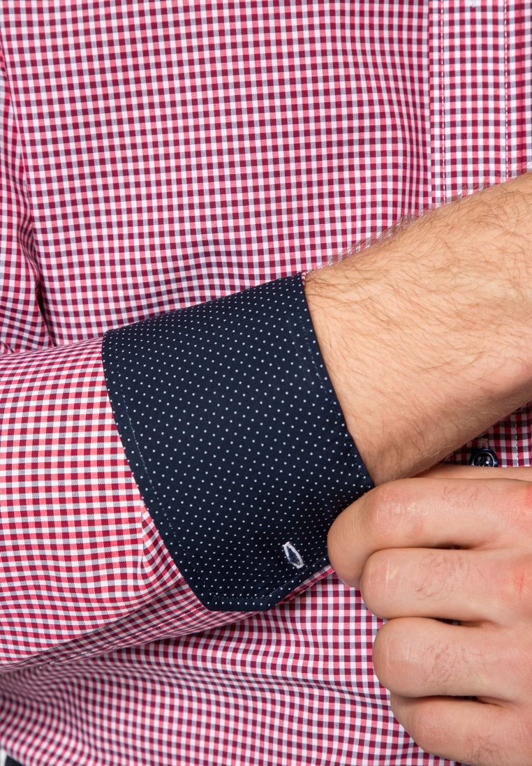 Manschette-ETERNA-Hemd-Modern-Fit-rot-kariert-mit-Button-Down-Kragen-72-cm-Ärmellänge