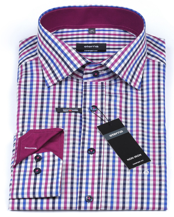 ETERNA Hemd Comfort Fit mit 68 cm EXTRA LANG weiß blau violett.