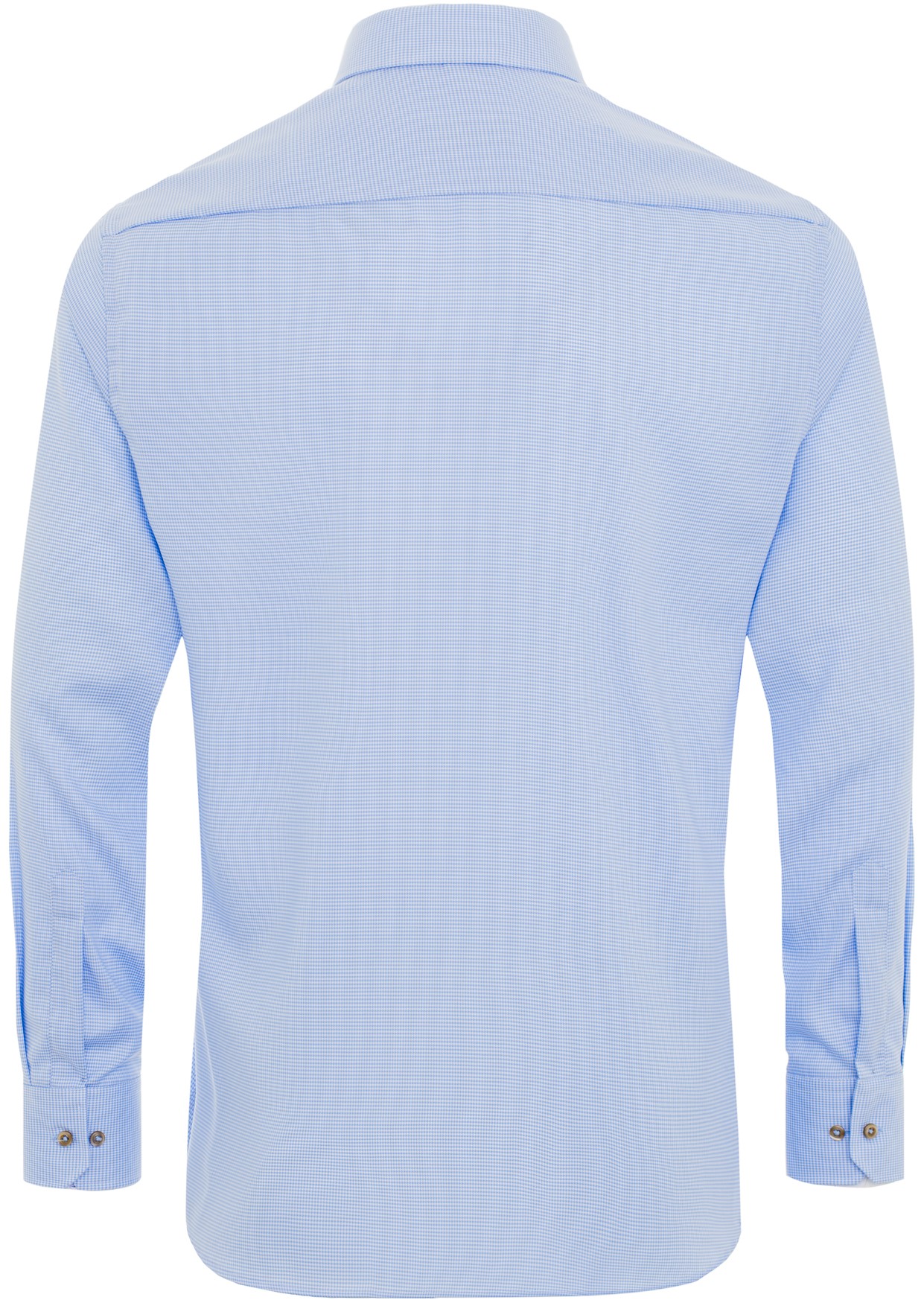 Rückenansicht-eines-Eterna-Hemdes-mit-Hahnentrittmuster-in-Farbe-hellblau-und-72er-Ärmellänge-extra-langer-Arm