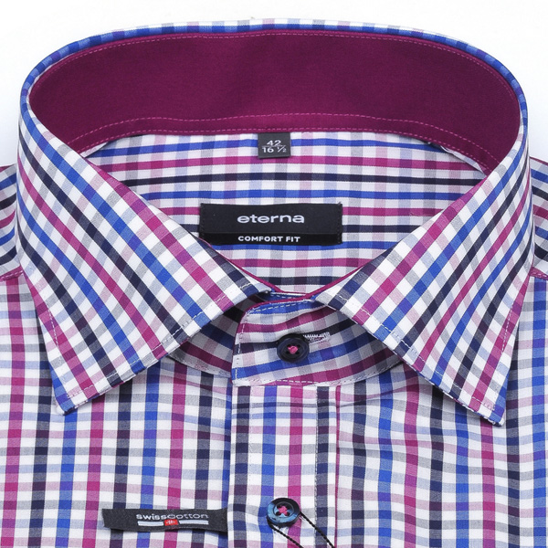 ETERNA Hemd Comfort Fit mit 68 cm Ärmellänge extralang weiß blau violett kariert in Kragenweite 48.