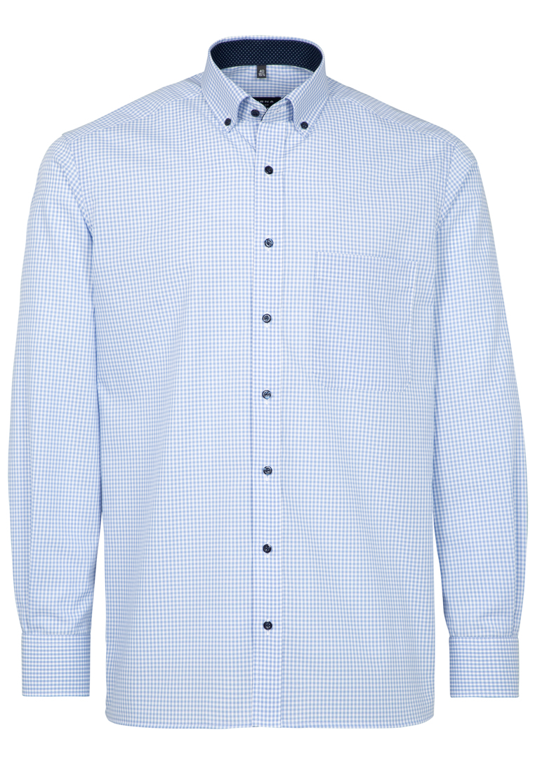 Eterna Hemd mit Vichy-Karo in Farbe hellblau, Button-Down-Kragen, und verlängerter 68 cm Armlänge.