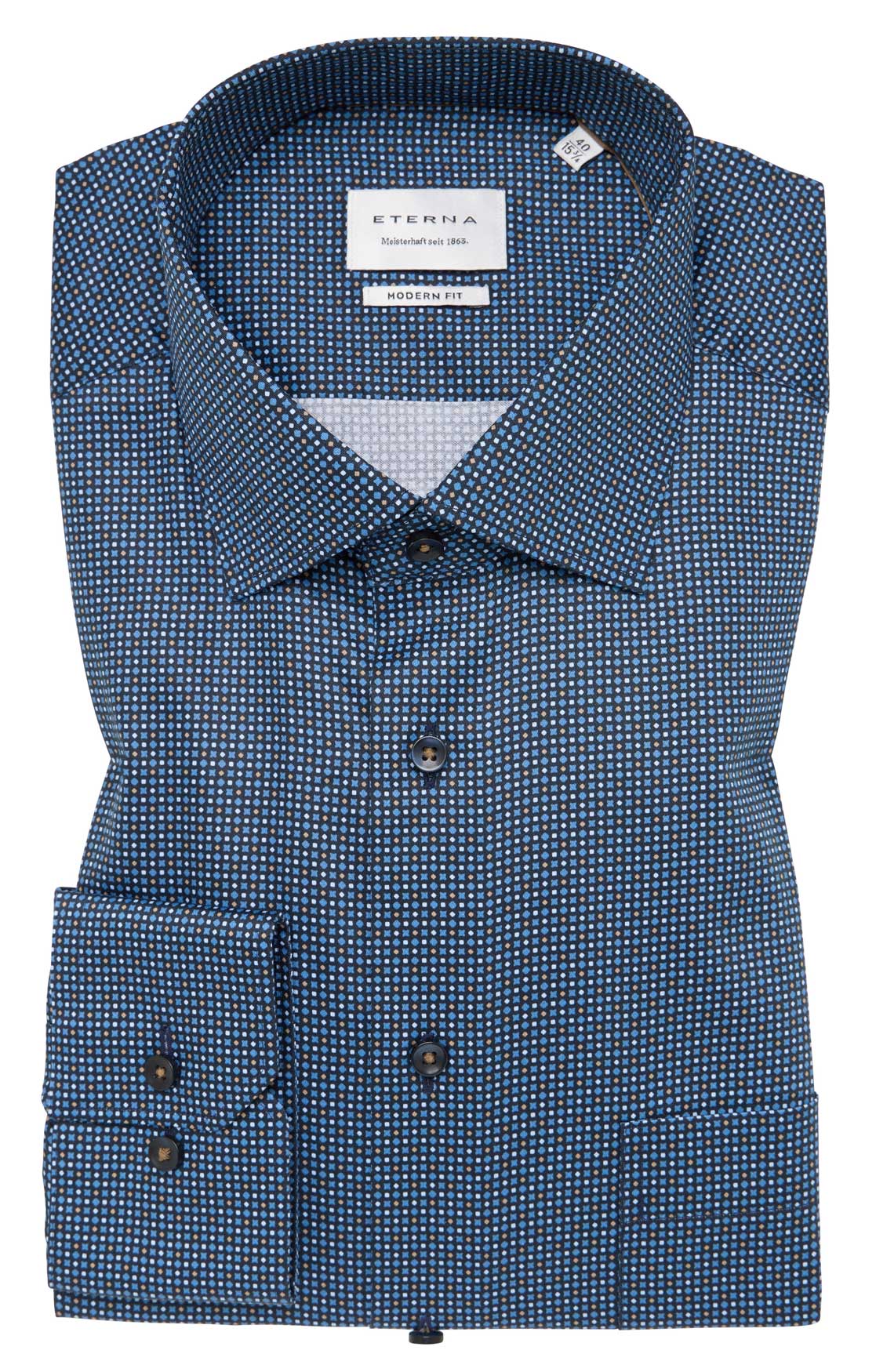 Eterna-Hemd-Modern-Fit-in-Farbe-dunkelblau-mit-kleinem-Muster-in-blau-weiß-beige-und-72-cm-Ärmellänge-liefert-Hemd24-Würselen