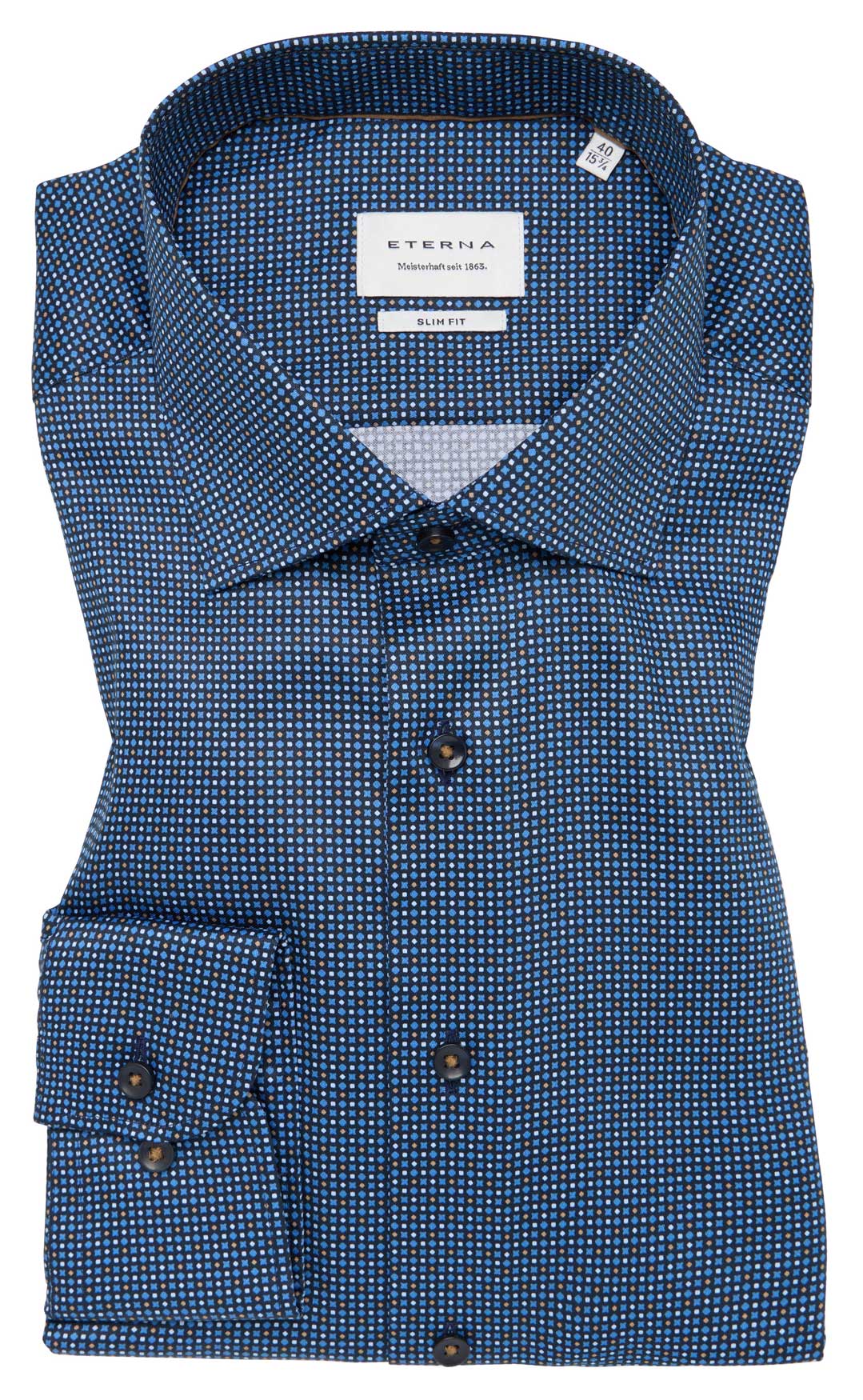 ETERNA-Slim-Fit-Hemd-figurbetont-tailliert-in-dunkelblau-mit-kleinem-Karo-in-blau-braun-weiß-und-Ärmellänge-72cm-Superlang