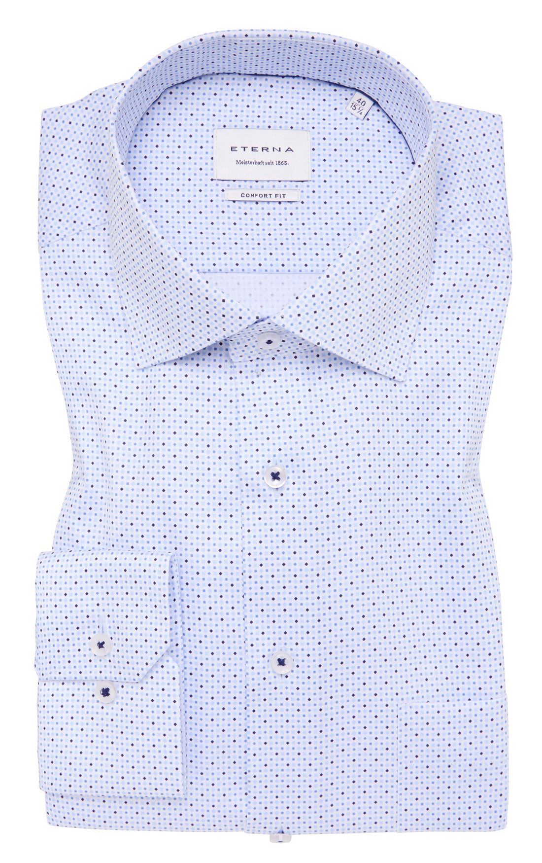 Eterna-Hemd-Comfort-Fit-Farbe-weiss-mit-kleinem-Muster-in-hell-und-dunkelblau-und-72-cm-Ärmellänge-liefert-Hemd24-Würselen
