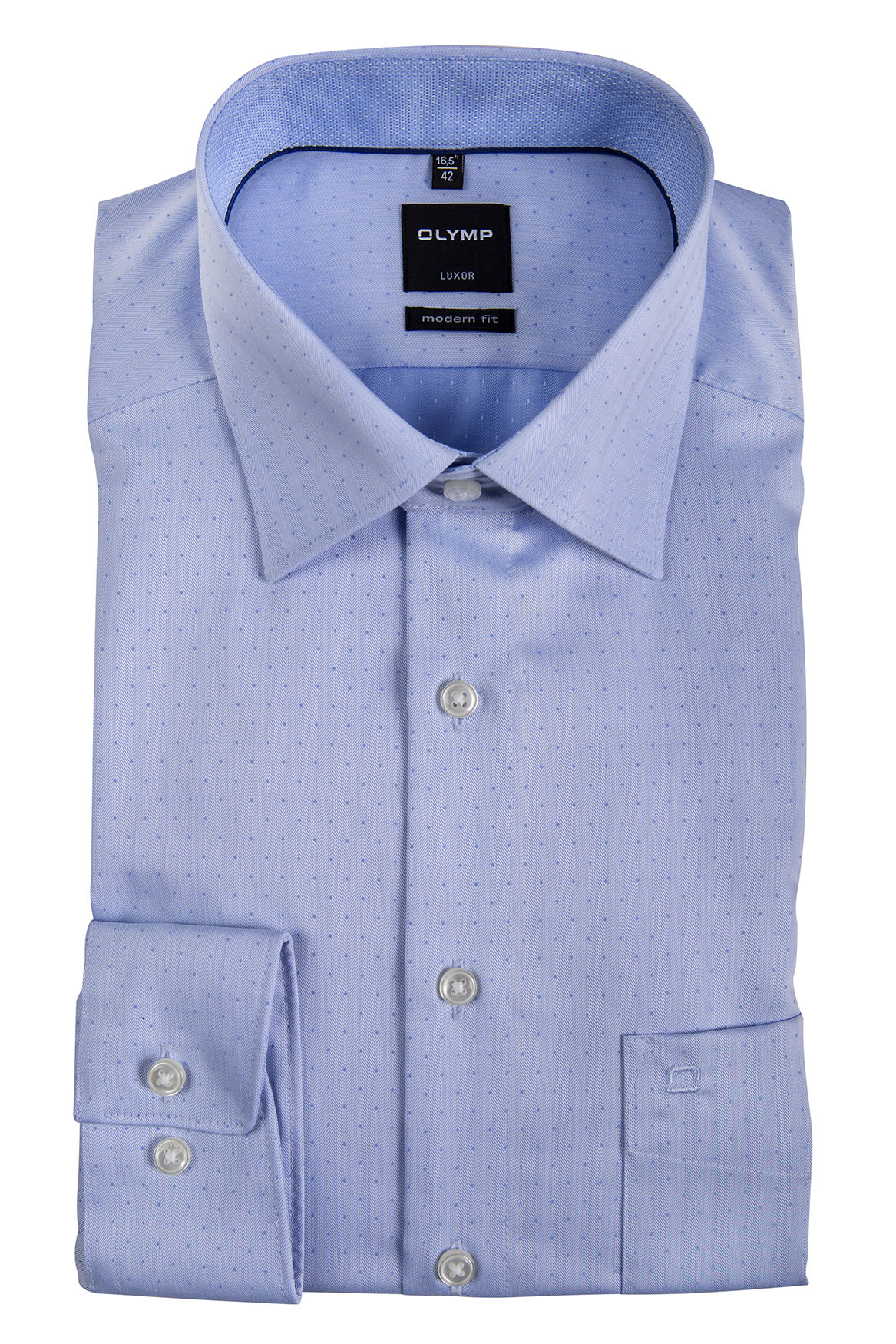 Olymp-Herrenhemd-Passform-Modern-Fit-mit-72-cm-Ärmellänge-und-Tupfenmuster-in-Farbe-blau