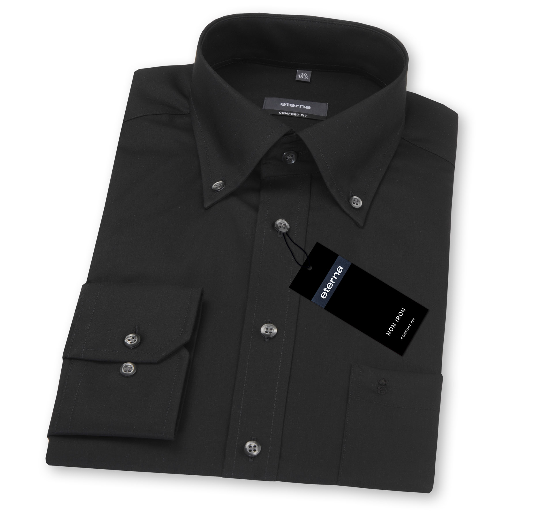 Herrenhemd mit Button Down Kragen in Farbe schwarz mit 68 cm Ärmellänge