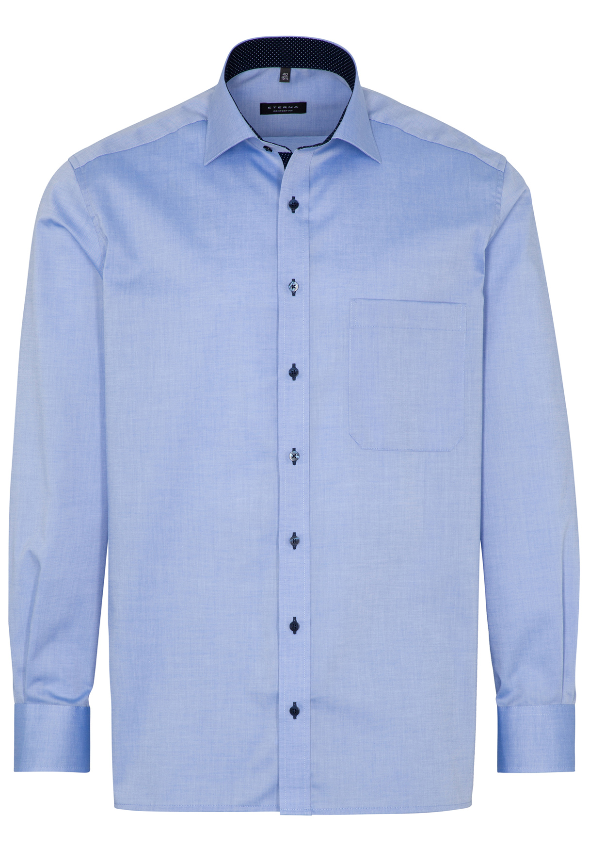 Eterna Hemd Comfort Fit in blau unifarben. Die Knöpfe in dunkelblau changieren je nach Lichteinfall.