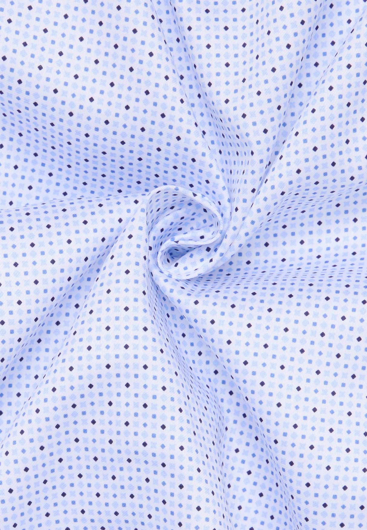 Stoffmuster-Eterna-Hemd-Comfort-Fit-Farbe-weiß-bedruckt-mit-kleinem-Muster-in-hellblau-und-dunkelblau-und-72-cm-Ärmellänge