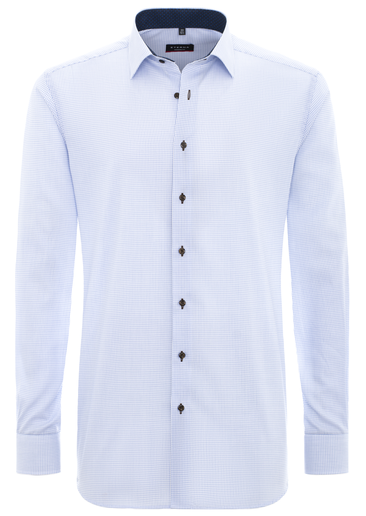 ETERNA-Hemd-Modern-Fit-72-cm-Super-Lang-Kragenweite-40-hellblau-kariert-auf-Büste-für-den-Verkauf-bei-Hemd24-dekoriert