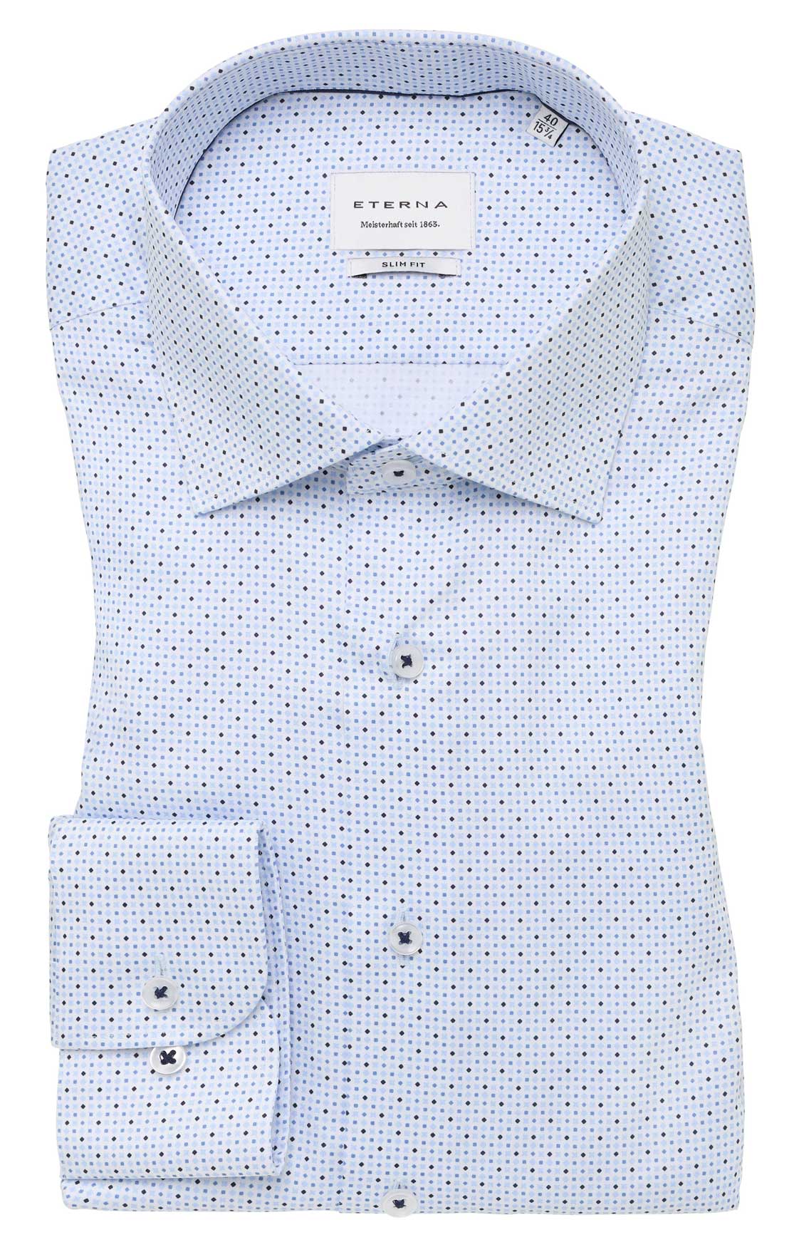Eterna-Slim-Fit-Hemd-tailliert-und-figurbetont-in-der-Grundfarbe-weiß-mit-kleinem-Karo-in-blau-und-Ärmellänge-70cm-Superlang