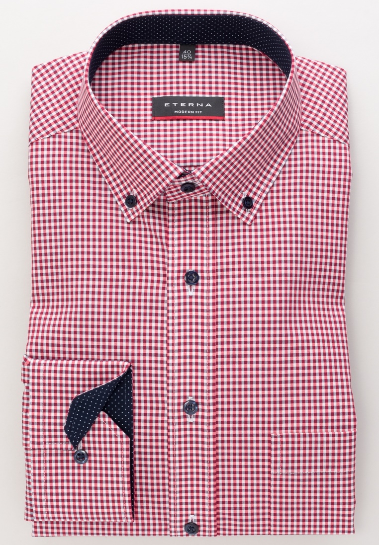 ETERNA-Hemd-Modern-Fit-rot-kariert-mit-Button-Down-Kragen-72-cm-Ärmellänge
