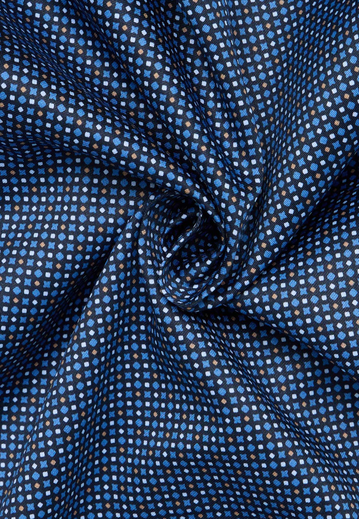 Stoffmuster-Eterna-Hemd-Slim-Fit-in-Farbe-dunkelblau-bedruckt-mit-kleinem-Muster-in-marine-weiß-braun-und-70-cm-Ärmellänge