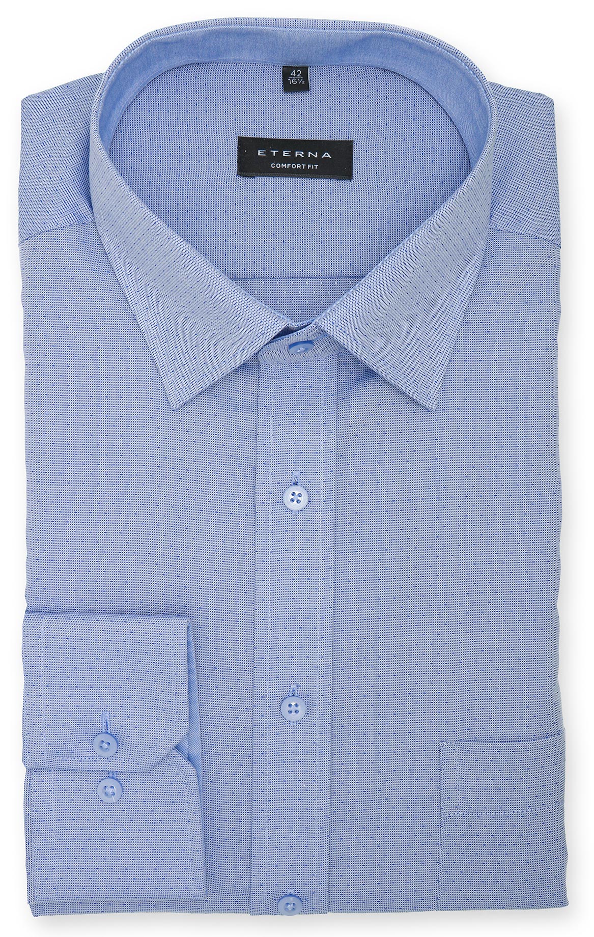 Eterna-Comfort-Fit-Hemd-Kragenweite-47-mit-bequemer-Passform-in-Farbe-blau-mit-feinen-Tupfen-und-Ärmellänge-72-cm