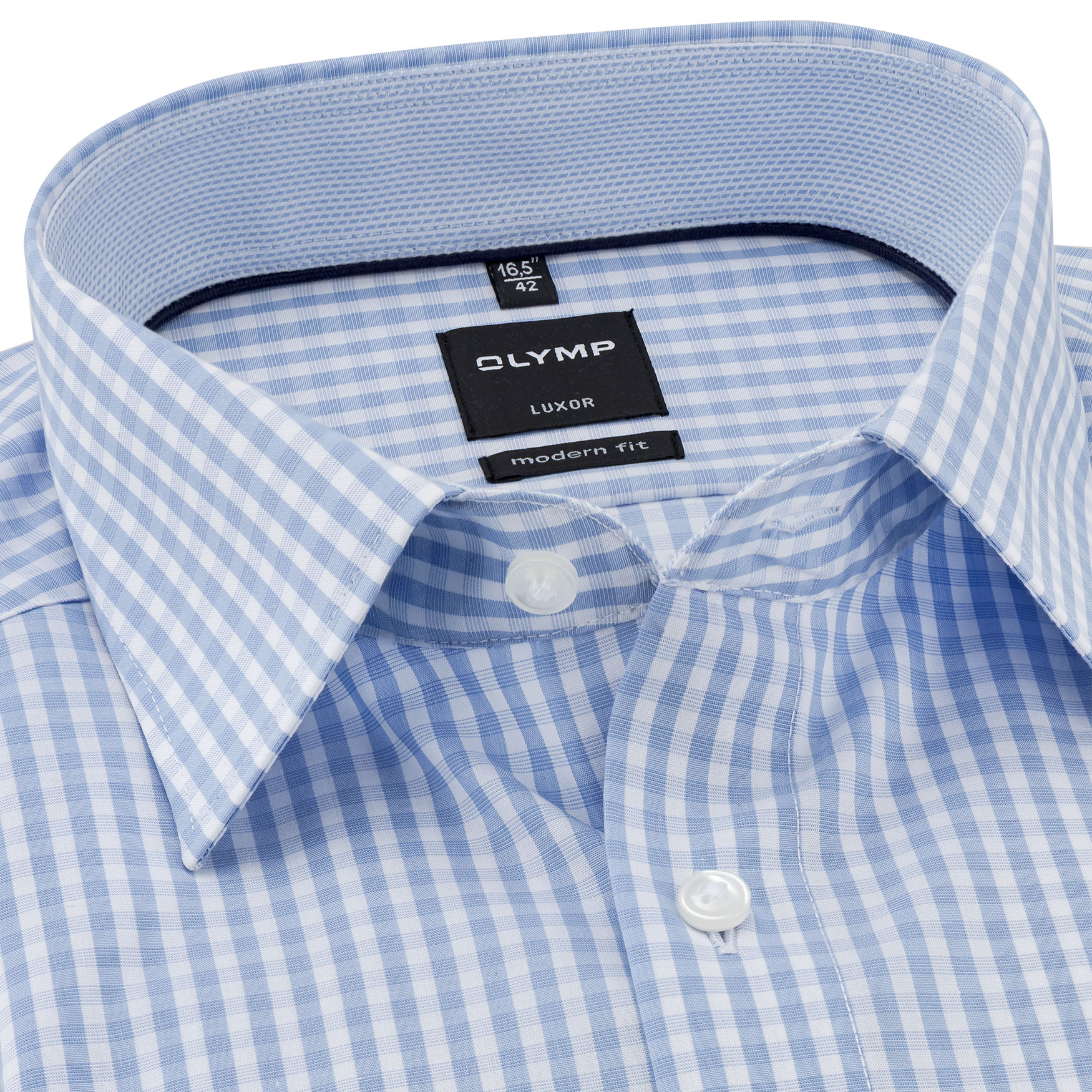 Olymp-Modern-Fit-Hemd-mit-klassischem-Kent-Kragen-Farbe-hellblau-weiß-Vichy-Karo-mit-Ärmellänge-72-cm-Extra-Lang