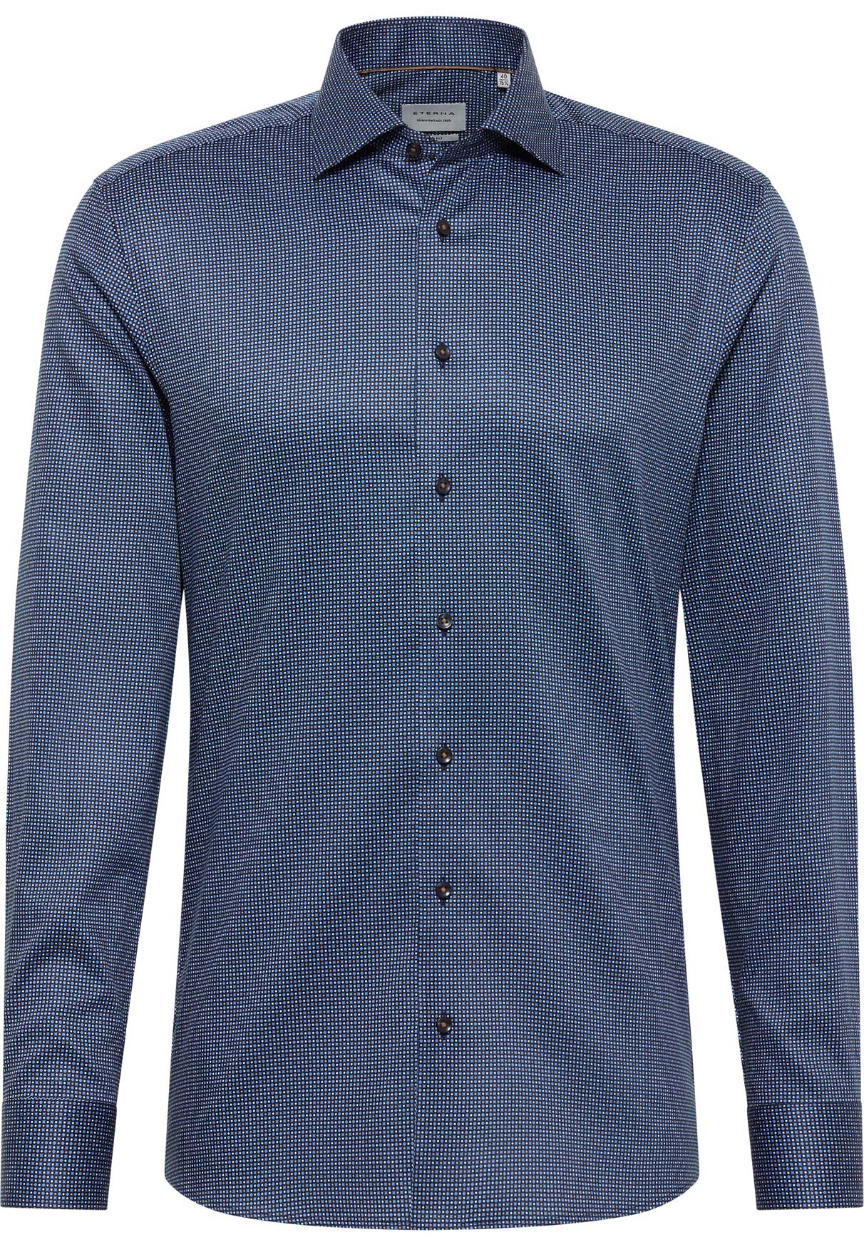 Hollow-Man-Bild-eines-Eterna-Slim-Fit-Hemdes-in-Grundfarbe-dunkelblau-mit-kleinem-Rechteck-Muster-in-weiß-braun-marine