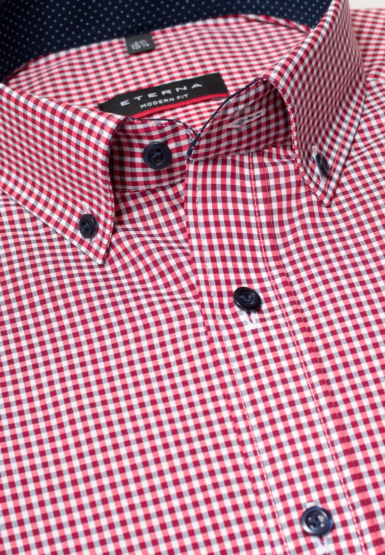 Kragenansicht-ETERNA-Hemd-Modern-Fit-rot-kariert-mit-Button-Down-Kragen-72-cm-Ärmellänge